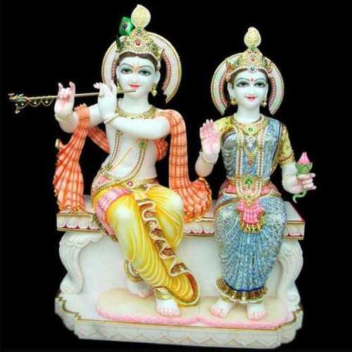 Decoration Multicolor Radha Krishna Marble Statue