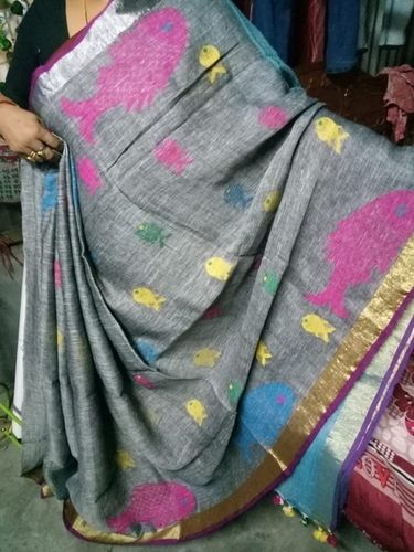 Linen Fish Butta Sarees