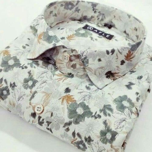 Breathable Printed White Cotton Shirts 