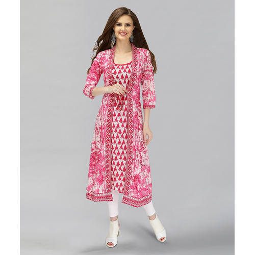 Pink Ladies Pure Cotton Party Wear Kurtis