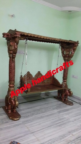 Handmade Wooden Hand Painted Elephant Standing Swing, Jhula