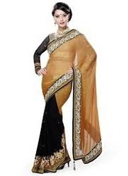 Half Georgette And Half Jacquard Sarees