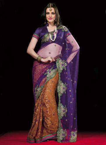 Half Net And Half Brasso Sarees