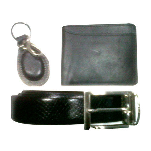 Leather Belt Wallet Keychain Set