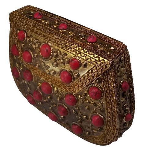 Ethnic Indian Vintage Beaded Metal Purse Clutch Evening Bag