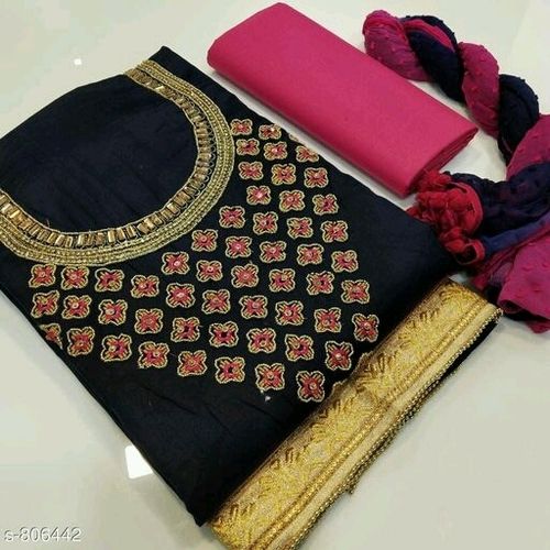 Ensemble Cotton Satin Embroidery Salwar Suits & Dress Materials
