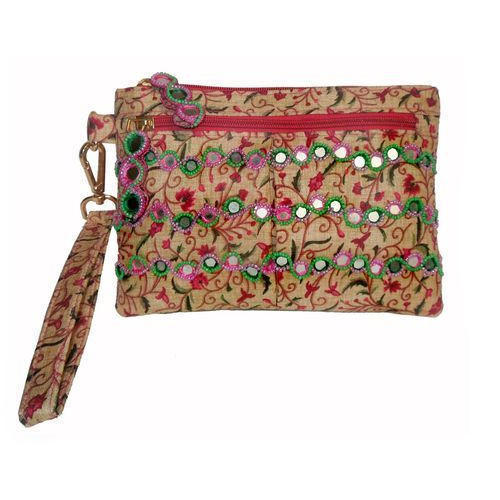 Multicolor Women Fashion Orange Embroidered Silk Clutch