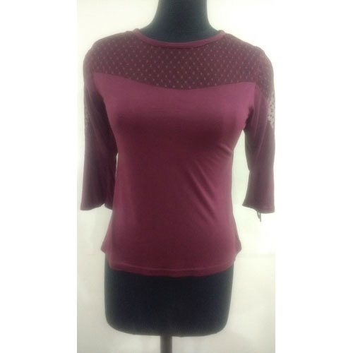 Embroidered Ladies Maroon Designer Top