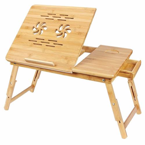 Bamboo Laptop Table For Bed Desk Holder Adjustable Portable Tray No Assembly Required