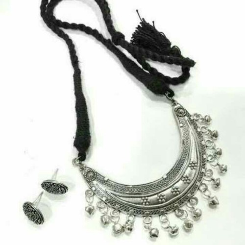 Artificial Oxidized Necklace Set - High Grade Metal, Intricate Design , Necklace and Earring Duo