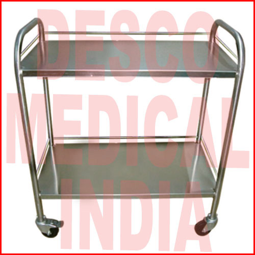 Instrument Trolley 2 Shelves Standard - Stainless Steel Frame, 5 cm Castors | Durable Two Shelves, Three-Sided Railing, Easy Mobility