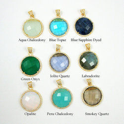 Gemstone Round Faceted Cz Pave Set Pendant