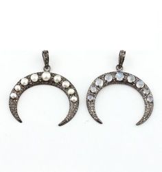 Pave Cz Set Crescent Moon Shape Stone Stud Pendant