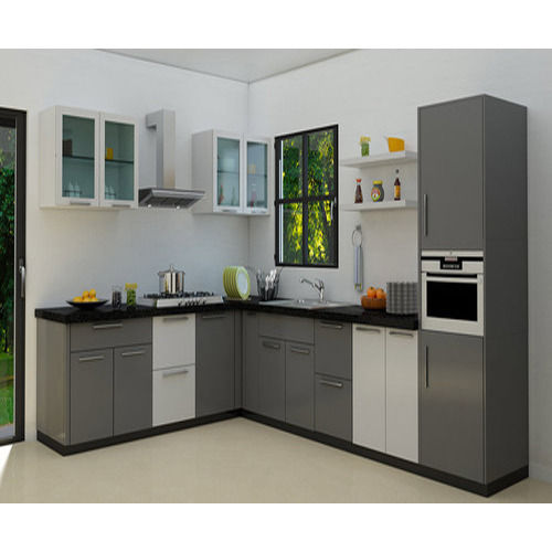 Automatic Two Color L Shaped Modular Kitchen