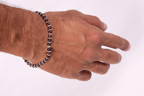 Garnet Rubber Bracelet With Silver Plated Spacer