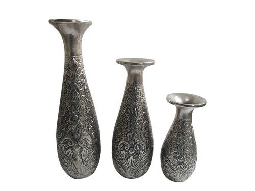 Decorative Aluminium Embossed Flower Vase - Metal Material, Elegant Design, Affordable Luxury for Home DÃ©cor