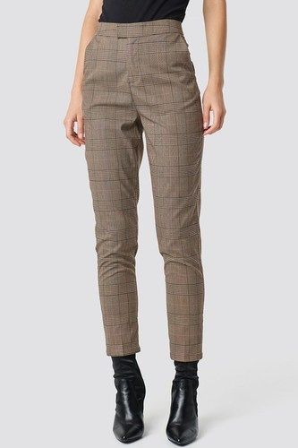 Buy QUECY Womens High Waist Cropped Plaid Tartan Print Carrot Pants  Fashion Party Trousers with Pocket Brown L at Amazonin