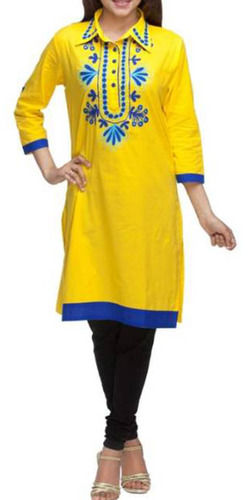 Yellow Rayon Embroidered Kurti