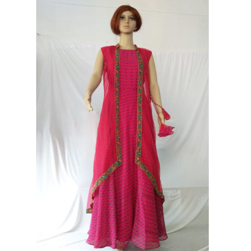 2 Piece Designer Sleeveless Kurti With Net Fabric On Top Layer With Tassel