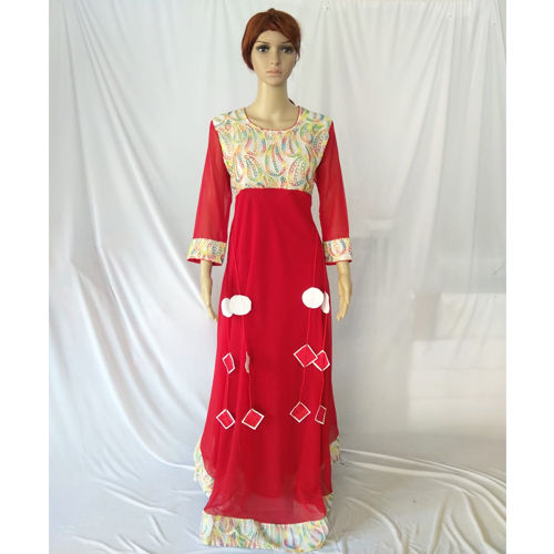 Designer Floor Length Kurti With Mango Printed Net Fabric Patch Work