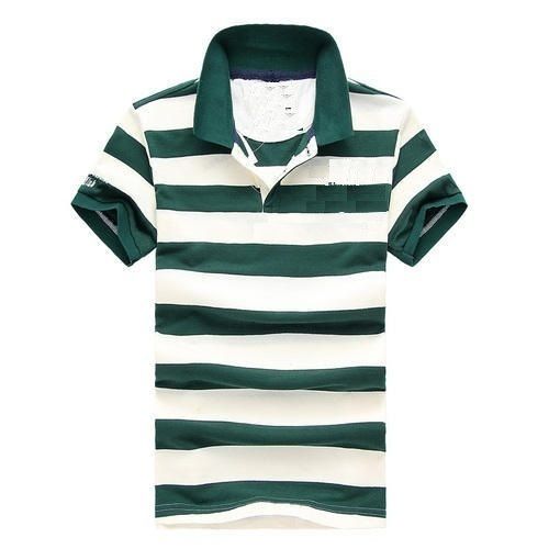 Mens Strip Design Collar T Shirt