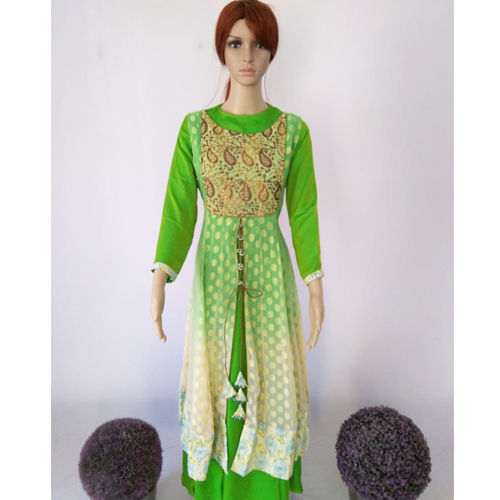 Embroidery 2 Layered Floor Length Kurti With Tassels