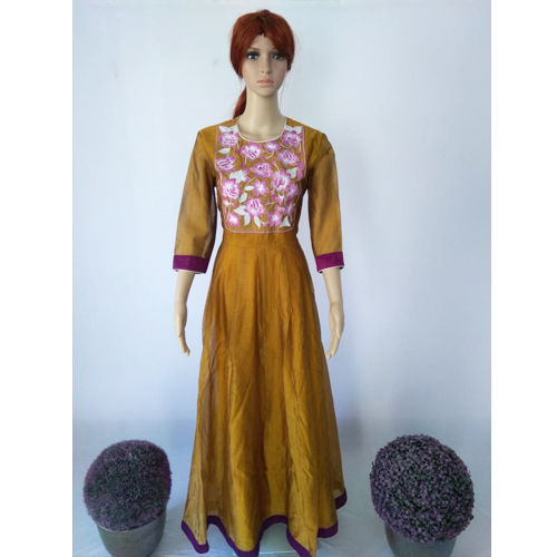 Embroidery Chanderi Cotton Floor Length Kurti