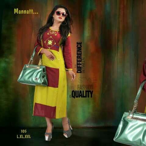 Full Sleeves Red And Yellow Colo Mix Ladies Cotton Kurtis