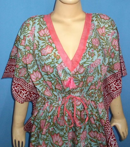 Hand Block Design Kaftan Bust Size: 54 Inch (In)