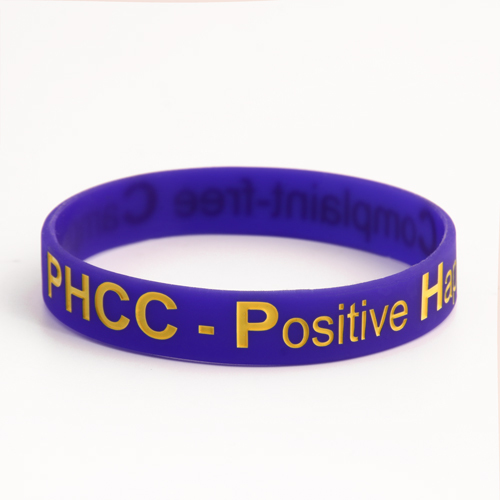 PHCC Awesome Wristbands - Purple Silicone, 8"x1/2", Bright Yellow Engraved Slogan for Positive Happy Complaint-free Campus