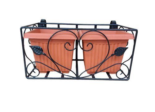 Railing Rectangular Metal Planter With 8 Inch Square Pots