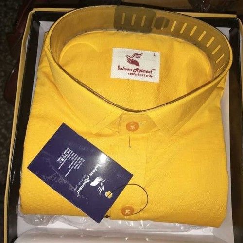 Washable Mens Yellow Semi Formal Shirt