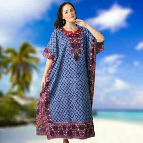 Buy MODERN INDIAN ART Floral Kaftan Dress Short Length Loose Casual Boho  Women Ethnic Summer Beach Dress Teal Blue at Amazon.in