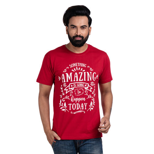 Cotton Enbold Red Round Neck Half Sleeve Graphic Print T-Shirt For Men