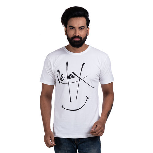 Enbold White Cotton Round Neck Graphic T Shirt For Men Gender: Male