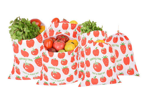 White With Red Print Earthy Fab Fridge Bags For Vegetables