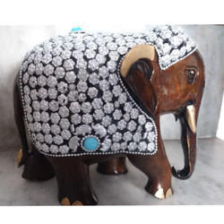 Wooden Elephant Statue With Metal Work