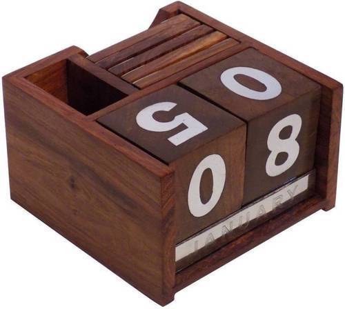 Wood Wooden Calendar Cum Coaster Set