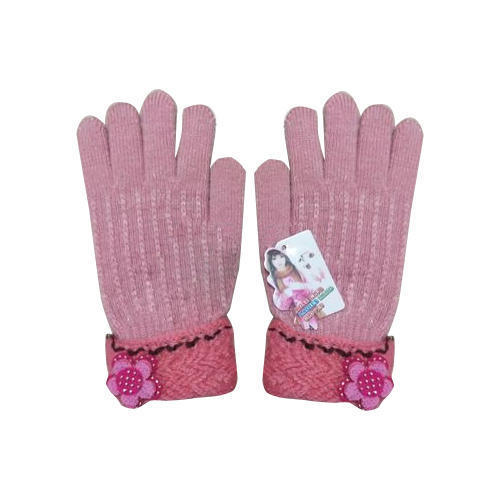 Pink Full Fingered Woolen Hand Gloves