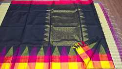 Blue Handloom Black Silk Cotton Saree