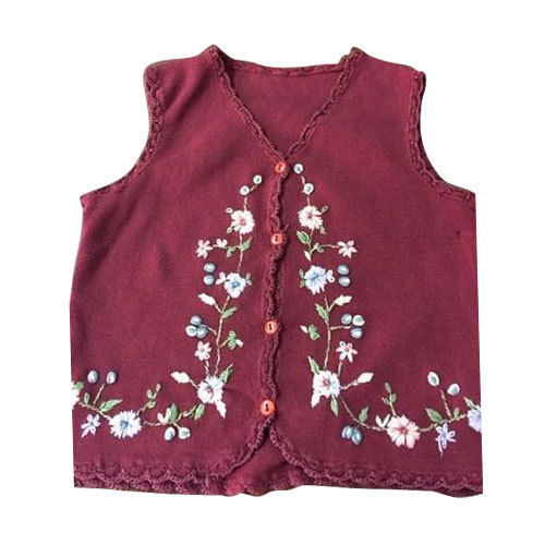 Maroon Embroidery Kids Casual Sweater