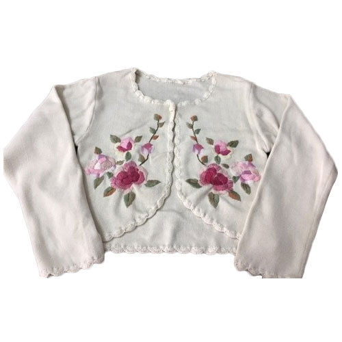 White Girls Shrug Sweater With Hand Embroidery