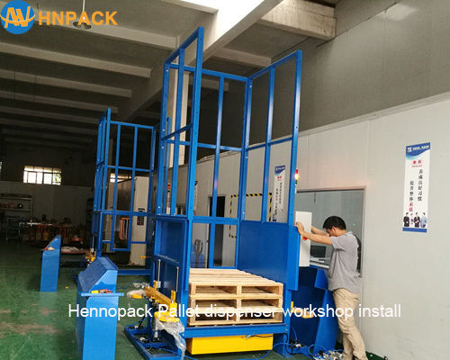 Fully Automatic In Line Nested Pallet Feeder Magazine Dispenser Machine