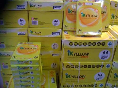 IK Yellow A4 Copy Paper - 80gsm, 100% Virgin Wood Pulp Material, High-Speed Copying Capability, No Jams or Double Feeds