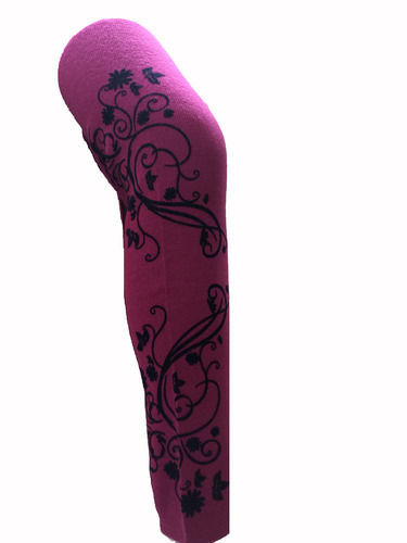 Dark Pink Ladies Woolen Printed Leggings