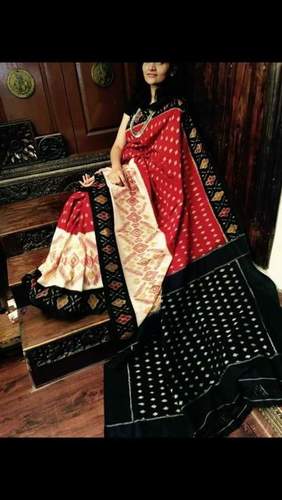 Red Color With Black Border Partywear Designer Silk Saree