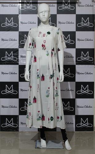 Women Rayon White Printed Kurti