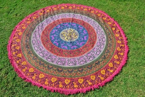 Guru Mandala Indian 100% Cotton Floral Print With Tassels Hippy Roundie