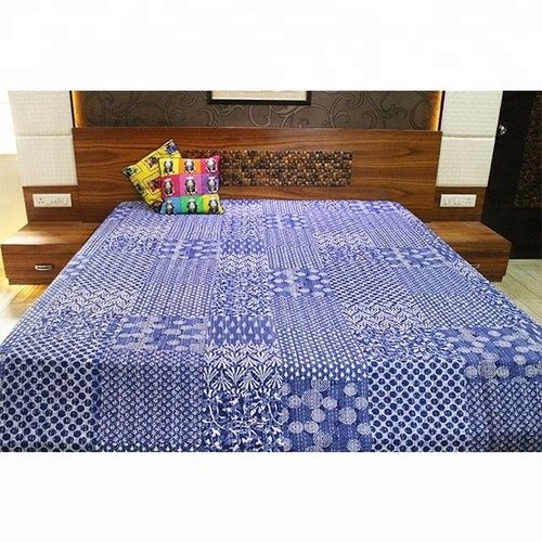 Printed Kantha Tapestry 100% Cotton Vintage Patchwork Indigo Old Style Hand Stitched Bedsheets