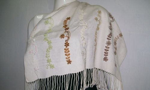 White Hand Embroidered Scarf For Women